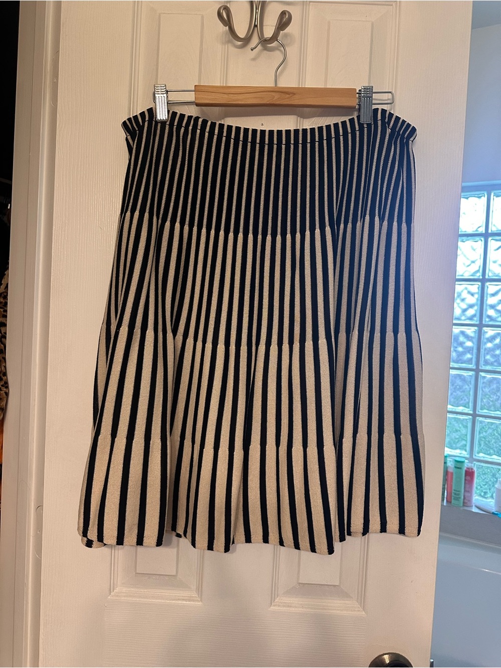 Cato Black & Cream Vertical-Striped A-Line Skirt